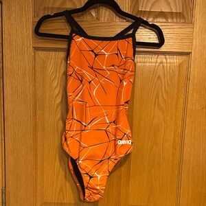 Arena Women's One Piece Swimsuit in Orange and Black